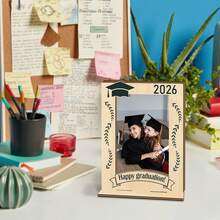2026 Graduation Decor Photo Frame, Wishing Students Smooth Graduation, Printed With Trophy And Graduation Cap Patterns, Suitable As Graduation Memento, Gift For Classmates, And Home Decor For Graduation Season - Classic - View 3