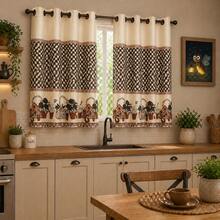 Oxford Printed Kitchen Curtain 2.00 X 1.40 - Rust Brown - View 1