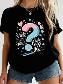 Camiseta de Revelación de Género Rosa o Azul Te Amamos 2026 Nueva Camiseta Impresa para Mujeres, Camiseta de Otoño para Mujeres, Camiseta de Invierno, Camiseta de para Mujeres FYXF - Negro - Ver 1