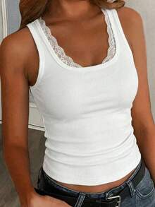 Slayr Casual All-Match White Cami Top With Deep U-Neck And Racerback - White - View 12