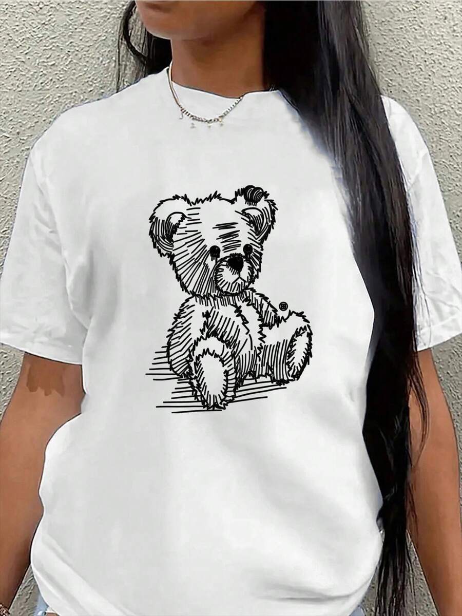 Camiseta de  de manga corta con diseño de boceto de oso, ligera y duraderara uso casual en el hogar, restaurante o exteriores, uste cómodo para uso diario
