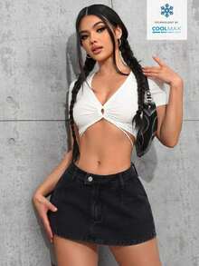 Tall Minifalda vaquera ultracorta, de moda para el verano - Negro - Ver 4