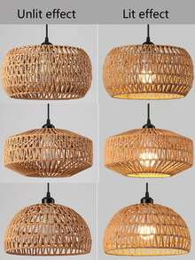 1pc Japanese Wabi-Sabi Style Rattan Pendant Light, Handwoven Oval Lamp Shade, Natural Wood Tone Dining Room/Bedroom Ambient Lighting, Multifunctional Use, Creative Party Gift - Semicircle - View 7