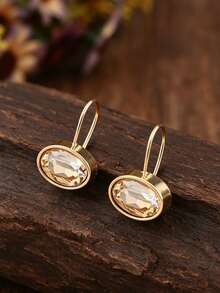 1 Pair Minimalist Luxury Gold Faux Gemstone Earrings, Elegant High-End Daily Wear Versatile Earrings For Women - Champagne Gold - View 4