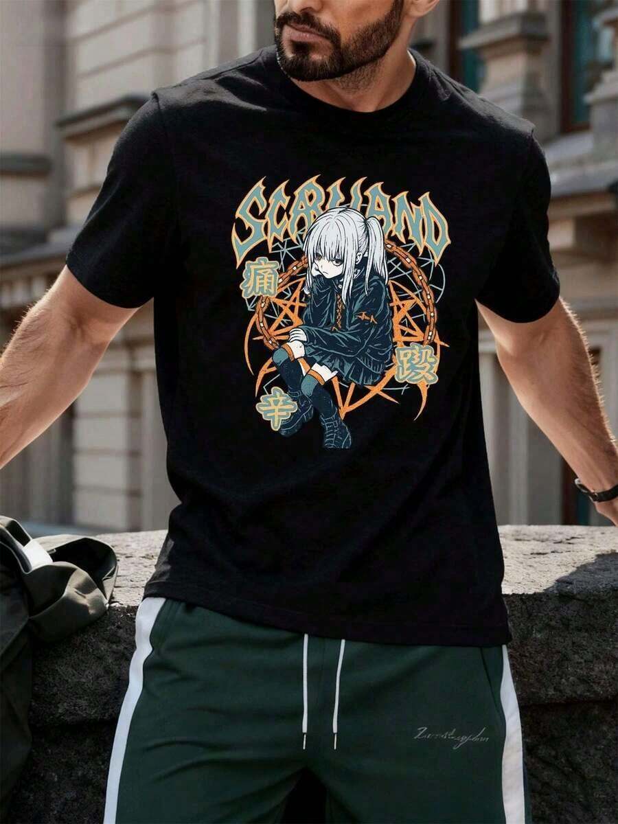 Camiseta con estampado gráfico de anime, tejido premium, corte holgado, ajuste cómodo, estilo urbano hip-hop, estampado llamativo - Blanco - Ver 1