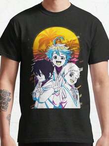 Camiseta estampada divertida y a la moda - Camiseta gráfica retro de anime de los 80 para hombre - Camiseta elástica de manga corta de corte regular con diseño vintage de Emma, Ray y Norman para uso diario casual, viajes y deportes, anime, vida cotidiana, festivales, fiestas, regalos. - Blanco - Ver 6