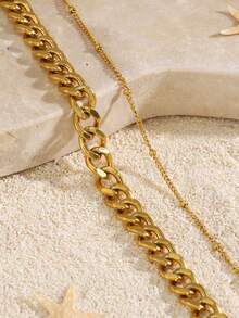 2pcs Stainless Steel 18K Gold Plated Beach Style Chain Anklets, Suitable For Women's Daily And Beach Wear - Multicolor - View 5