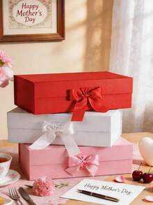 Red Gift Box With Ribbon, Suitable For Groom And Groomsmen, Magnetic Closure Design, Foldable Rectangular Luxury Gift Box, Ideal For Weddings, Christmas, Halloween, Birthdays And More - Red - View 2