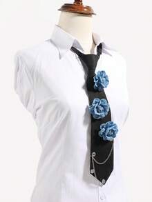 1pc Women's Fashion 3D Floral Pierced Chain Decor Solid Color Adjustable Choker, Suitable For School, Outing, Dating - Multicolor - View 4