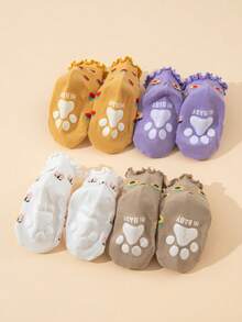 4 MORE WEI 4 đôi tất cổ cao chống trượt viền ren cho bé, tất cotton họa tiết hoa nhí tươi tắn cho bé, thoáng khí và không gây khó chịu. - Nhiều màu - Xem 6