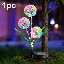 1个三头太阳能蒲公英仿真灯，IP65防护等级，庭院花园装饰灯，户外草坪景观地插灯，彩色太阳能蒲公英灯，黄昏到黎明自动亮起，适用于户外、花园装饰和节日太阳能装饰 - [多色] - 查看 8