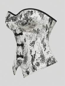Body tipo bustier estilo bandeau con estampado de tinta para mujer, con varillas, estilo corte y control de abdomen moldeador - Albaricoque - Ver 3