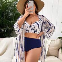 Swim Lushore Plus Size Underwire Padded 3-Piece Bikini Sets - Multicolor - Ver 1
