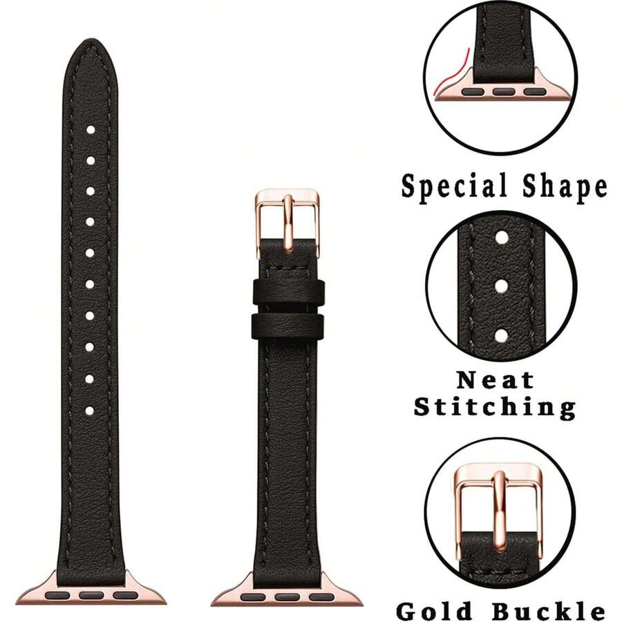 1pc Ultra-Thin Synthetic Leather Watch Band, Compatible With Apple Watch 1/2/3/4/5/6/7/8/9/10/SE/Ultra, Slim Design, Size 38mm 40mm 41mm 42mm 44mm 45mm 49mm - Jet Black - View 1