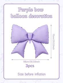 1/3pcs Matte Light Purple Bow Shaped Foil Balloons, For Bow Decor, K-Pop Music Theme Birthday Party Decoration, Bridal Shower, Bachelorette Party, Concert, Music Festival, Tea Party - Purple - View 10