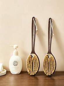 2pcs/Set, 1 Exfoliating Brush + 1 Hook, With Soft And Hard Bristles, Double-Sided Long Handle Bath Brush, Back Scrubbing Brush, Bath Or Dry Body Exfoliation, Soft Bristle Exfoliating Brush, Bristle Brush, Exfoliating Brush - Multicolor - View 5