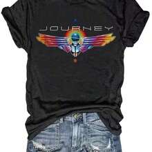 Camiseta con Estampado de Letras, Estilo Casual de Manga Corta y Cuello Redondo, Ropa de Mujer para Primavera y Verano, 1 Pieza, Camiseta de Algodón Puro para Mujer de Talla Grande con Estampado del Logo de la Banda Journey, Corte Holgado y Relajado, Diseño Retro de Música Rock, Camiseta Negra de Manga Corta para Uso Casual, Camiseta Estampada de Manga Corta Casual y Elegante para Mujer, Transpirable, Adecuada para Deportes al Aire Libre, Uso Diario, Regalos de Cumpleaños, Regalos de Navidad, Regalos de Halloween o como Camiseta Conmemorativa para Amigos o Seres Queridos. También Apto Como Suéter, Entrega Rápida - Negro - Ver 7