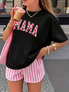Camiseta de mujer Y2K personalizada y a la moda, 100% algodón de 180g, de corte holgado y manga corta, elegancia de estilo urbano, casual y transpirable para uso diario, con estampado creativo de frutas y fresas, ropa de verano, regalo para deportes al aire libre. - Negro - Ver 1