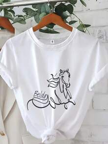 Camiseta personalizada con nombre y diseño de caballo, ideal para entusiastas del mundo equino, perfecta como regalo para familiares y amigos - Blanco - Ver 7
