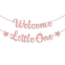 QGlitter Welcome Little One Banner - 10 Feet No DIY Rose Gold Welcome Home Baby Girl Welcome Home Banner For Gender Reveal Decorations Gender Neutral Baby Shower Decorations For Girl1 - 粉色 - 查看 1