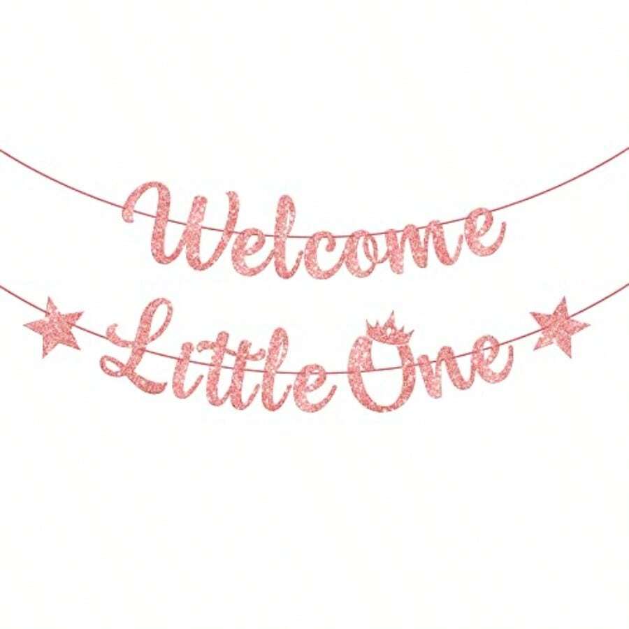 QGlitter Welcome Little One Banner - 10 Feet No DIY Rose Gold Welcome Home Baby Girl Welcome Home Banner For Gender Reveal Decorations Gender Neutral Baby Shower Decorations For Girl1 - 粉色 - 查看 1