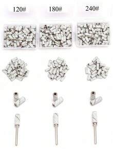 100 piezas Bandas de lijado mini rosas, aptas para taladro de uñas, grano pequeño 120# 180# 240# Bandas de lijado, limas de uñas, bandas de amolado para uñas acrílicas y manicura de gel, incluye brocas de vástago de 3.1 mm mejoradas - Blanco - Ver 2
