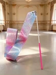 Sparkling Star Artistic Gymnastics Ribbon, Pink Blue Gradient Dance Streamer Ribbon, Shiny Glitter Star Long Dance Ribbon, Gradient Color Art Gymnastics Prop, Lightweight Smooth Dance Decoration Ribbon For Ballet Performance, Stage Show, Aerobic Gymnastics And Daily Practice, Ideal Back To School Gift, Dance Season Essential, Travel Performance Must-Have & Holiday Present, Fashion Aesthetic Art Accessory For Girls Students Dance Lovers Indoor Outdoor Use - Multicolor - View 3