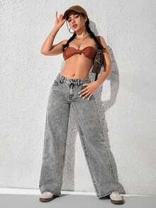 ICON Pantalones vaqueros de pierna ancha de unicolor, de bolsillo, informales y versátiles - Gris 3 - Ver 2