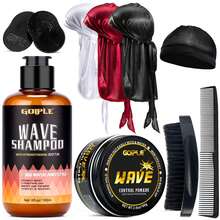 GOIPLE 9pcs 360 Wave Grooming Kit – Wave Shampoo (Hair Strengthening & Moisture Locking), 360 Wave Control Pomade (Long-Lasting Hold), Silky Durags, Anti-Slip Wave Brushes & Comb, For Wave Enhancing & 360 Wave Defining, Daily Grooming For Men With Curly To Extremely Curly Hair - Đen 10 miếng - Xem 12