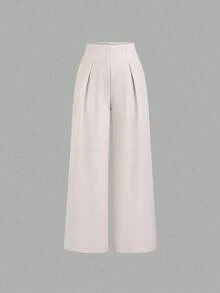 Pantalones anchos casuales de mujer con tela de unicolor texturizada - Albaricoque - Ver 6