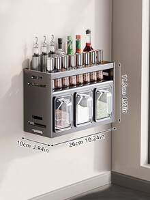 1pc Wall-Mounted Spice Rack Storage Shelf - Made Of Aluminum Magnesium Alloy, Rust-Proof, No Charging Required, Drill-Free Installation, Includes Spice Jars And Storage Containers, Suitable For Kitchen Storage - Multicolor - View 10