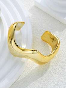 1pc/3pcs Vintage Minimalist Wavy Acrylic & CCB Material Gold Tone Open Bangle Bracelet, Suitable For Women's Daily Wear, Stackable, Perfect Gift Choice For Holidays - Multicolor - View 6