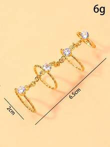 1 pieza Anillo de cristal de múltiples capas con diamante de imitación, diseño de nicho anillo de dedo delicado y minimalista con diamantes, accesorio de moda versátil - Dorado - Ver 2
