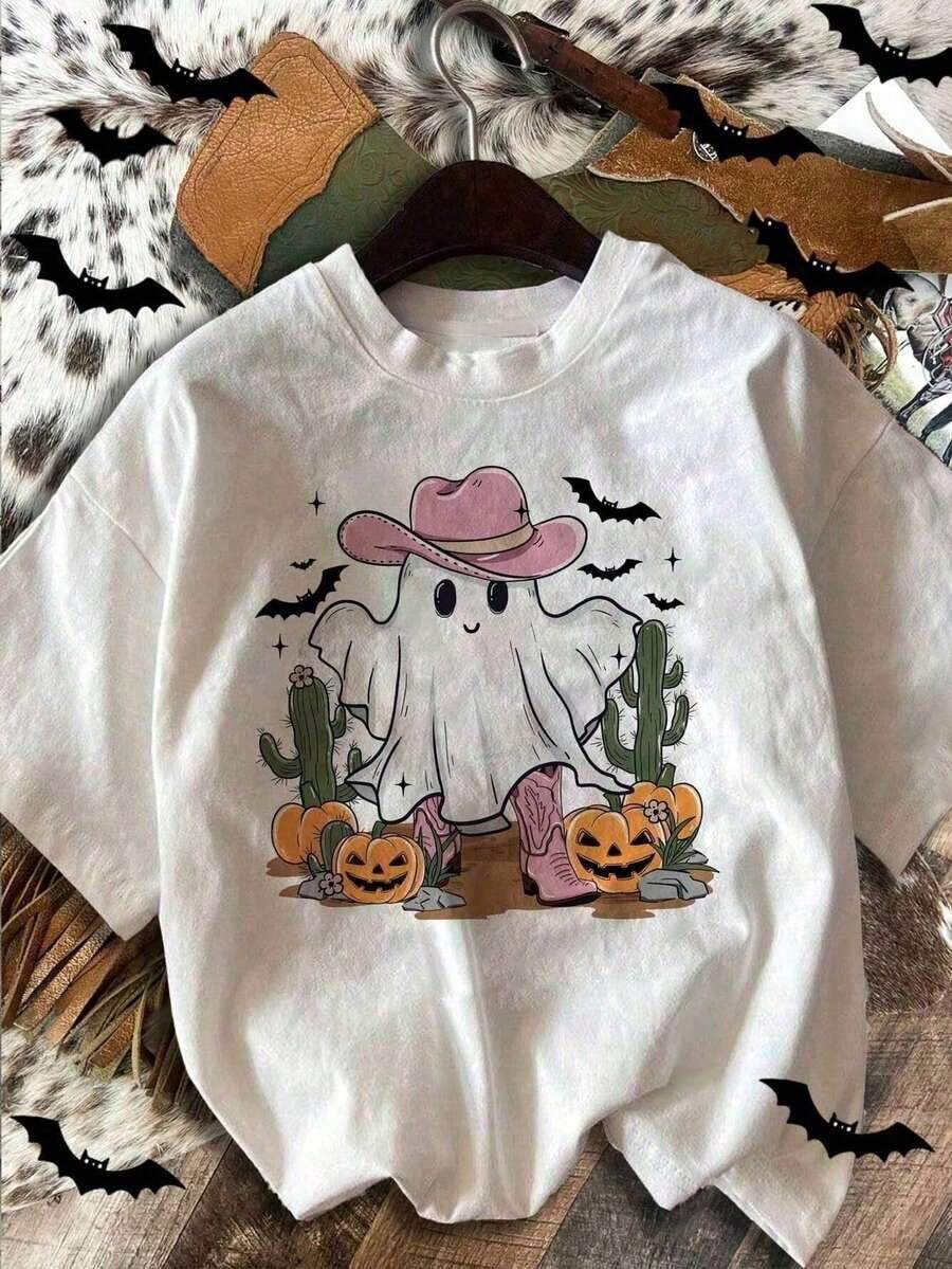 100% cotton T-Shirts--Camiseta de Mujer Y2K con Estampado Alegre - Top Gráfico de Dibujos Animados , Manga Corta y Holgada para Verano, Transpirable & Solo Lavado a Mano, Camisas para Damas, Ropa Casual, Tela No Transparente Unisex casual estampado de Halloween holgado cuello redondo manga corta primavera verano para fiestas camiseta-- | Diseño exquisito |   Suelto y cómodo |   Fácil de combinar |   Camiseta Y2k - Blanco - Ver 1