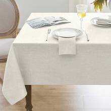 Mantel rectangular de lino sintético para exteriores de 240 x 140 cm para 8-10 personas. Resistente a las manchas, color beige, lavable e impermeable. Ideal para proteger la mesa en fiestas, cumpleaños, bodas, picnics y uso en la cocina. - Blanco Crema - Ver 2