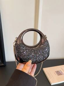 Nuevo mini bolso de mano de acrílico, cartera de moda, bolso de noche en forma de media luna personalizado con correa de cadena - Multicolor - Ver 6