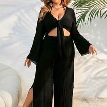Swim Lushore Plus Size Women's Plain & Simple Daily Chiffon Kimono Cover Up Summer - Marrón - Ver 7