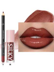 Pudaier Set de 2 en 1 para labios: Lápiz delineador de labios nutritivo y brillo de labios | De larga duración, sin manchas, tonos universales | Excelente regalo para el Día de San Valentín - 11+06 - Ver 6