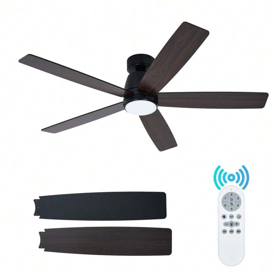 Ventilador de Techo de 52 Pulgadas con Luz LED Regulable y Control Remoto Motor DC Silencioso Reversible 3 Temperaturas de Color Ajustables para Dormitorio Sala de Estar - Ventilador de techo – Negro – Montaje con varilla - Ver 1