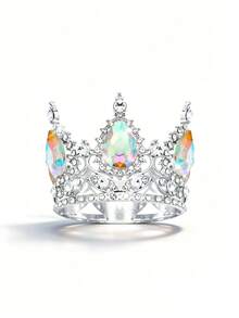 1 pieza Corona nupcial, corona de princesa redonda lujosa y brillante con decoración de flores para vestido de novia, accesorios para el Día de San Valentín, verano, playa, elegante, fiesta - Multicolor - Ver 10