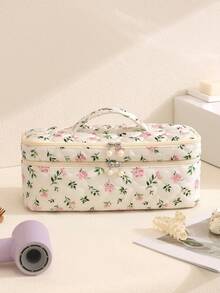 1pc Floral Double Layer Hair Tool Storage Bag, Cute Large Capacity Makeup Organizer Bag, Can Store Hair Dryer, Styling Tools, Travel Hair Tools, Curling Iron, Hair Dryer, Hair Clips, Straightener, Perfect For Travel, Valentine's Day, Christmas, Mother's Day Gift, Home And Travel Essential - Multicolor - View 9