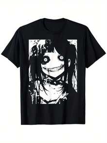 Blusas para mujer y playeras de mujer, Remera gótica con estampado de chica anime oscura en blanco y negro, estilo terrorífico para looks alternativos, blusas casuales para dama perfectas como vestidos casuales para mujer de estilo alternativo - Negro - Ver 6