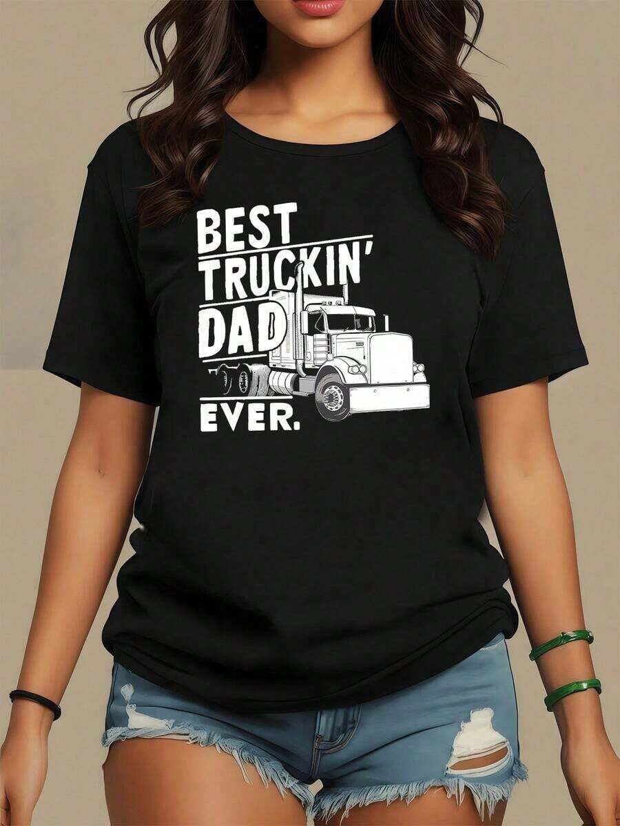Camión grande simbolizando fuerza trabajo y orgullo familiar con mensaje divertido para las amantes del transporte camiseta para mujer 100% algodón casual cómoda y con estampado motivador,maija mujer. - Negro - Ver 1