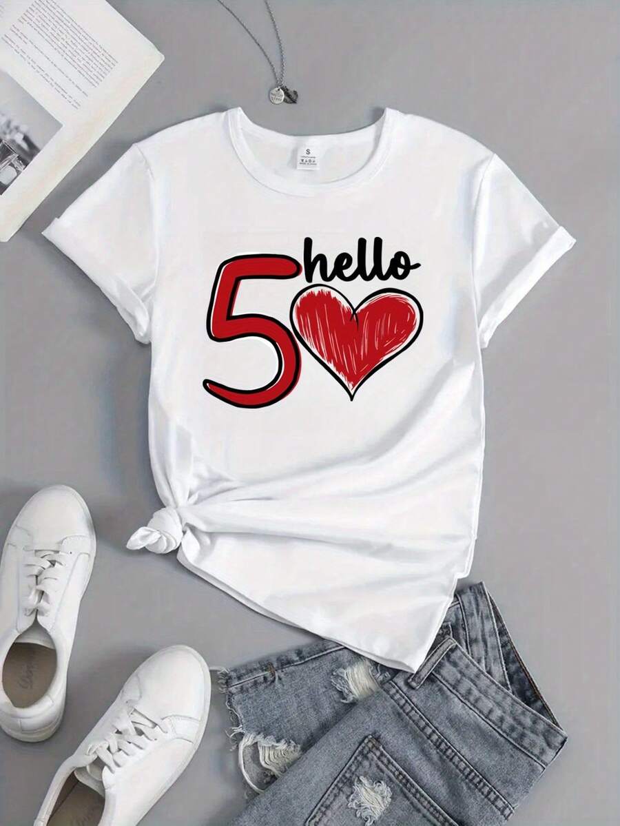 1 Camiseta deportiva casual de mujer, 50 aniversario, estampado con número 1975, cuello redondo, manga corta - Blanco - Ver 1