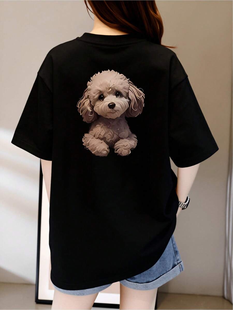 Camiseta cómoda diseño peludo adorable para amantes de mascotas estilo urbano algodón suave y transpirable para uso diario tamaño amplio color negro moda única  actuales - Negro - Ver 1