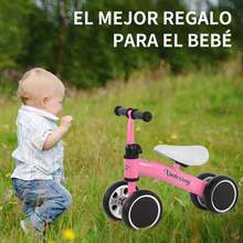 Bicicleta de Equilibrio Niños EVA Walker con 4 Ruedas para Edades de 12 a 24 Meses,Asiento Ajustable y Sanubrio,22KG, Juguete de Paseo Bicicleta para Bebés de 1 año Rosa - 1 - Ver 7