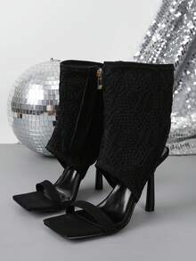 Giày sandal cao gót mũi vuông gợi cảm, thanh lịch dành cho nữ, thích hợp để đi làm. - màu đen - Xem 12