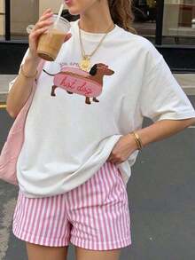 |   100% Algodón Puro y Transpirable |   Camiseta de mujer de verano blusa oversize de manga corta con estampado perro salchicha ideal para el tiempo  las vacaciones en la playawinter clothes for women,-Summer Unisex OutfitPure-Cotton - Blanco - Ver 1