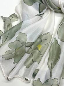 1条女士简约印花围巾，时尚新款防晒沙滩披肩，亚麻质感，假日旅行必备 - 薄荷綠 - 查看 7