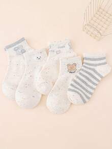 10 Pares de Meias Curtas Esportivas Versáteis Minimalistas Casuais com Listras de Letras e Animais de Desenho Animado Aleatórios e Fofos para Mulheres - Multicolorido - Visão 2